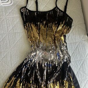 Sequin Mini Dress in Black and Gold